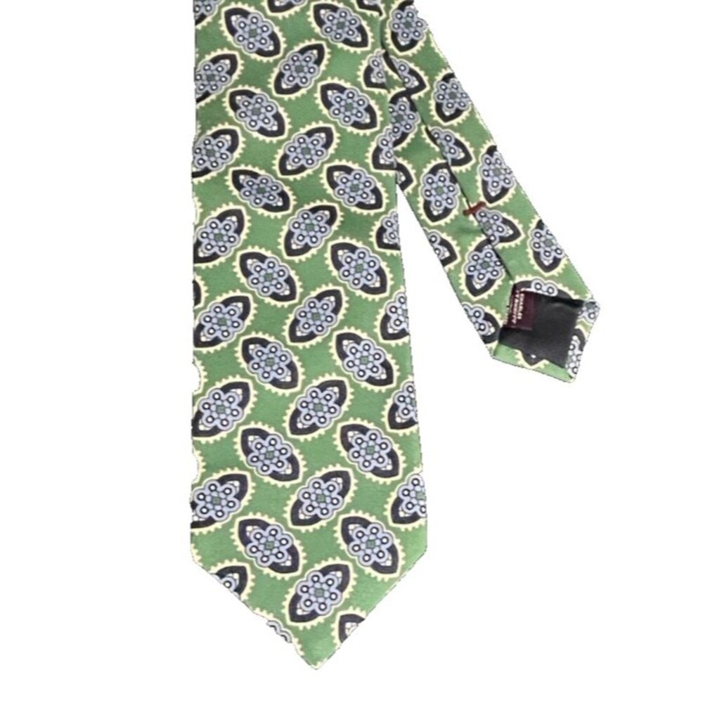 Charles Tyrwhitt Green and Blue Patterned Tie - Picture 7 of 9